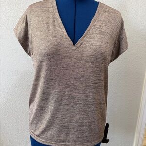 White House Black Market Taupe Heather V-Neck Short Sleeve Top